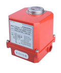 Compact 90 Degree Rotary DC Motorized Valve Actuator Featuring Dual 12V And 220V Plug And Play Power, red casing with wiring diagram.