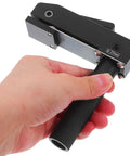 Hand holding Beefy Heavy Duty Woodworking Bench Clamp For Workbench, Aluminum Alloy Quick Positioning Vise, tool detail view