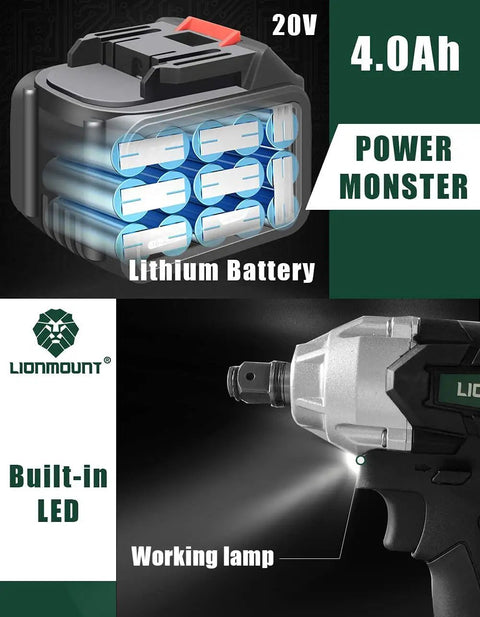 20V Brushless Cordless Impact Wrench And Driver Kit with 4.0Ah lithium battery and built-in LED for home garage use