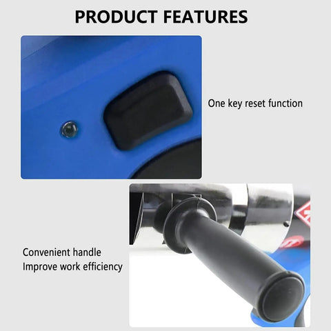 Close-up of Heavy Duty Cordless Hydraulic Cable Shears With Assist Handle showing key reset button and convenient handle design.