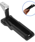Rubber Draw Latch Black With Storage Rack For Cabinet Doors No Fuss Install Marine Window Catch, shown in hand and detailed view