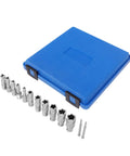 Built Tough Hss Annular Cutter Set With 13 Piece Ring Cutting Tools One Inch Full Depth Three Quarter Weldon Shank in blue case.