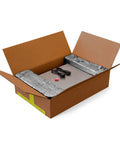 Rock Solid R740Xd Enterprise Server unpacked in cardboard box with cables and protective padding.