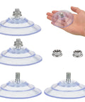 Heavy Duty Suction Cups With M8 Screws 4 Pack seriously tough grip for smooth tile glass shown in hand and flat surface.