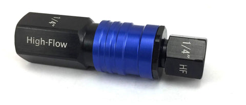 Close-up of Four Piece High Flow Aluminum Female Coupling Connector Kit with Quick Connect Push To Connect System Delivers Twice The Air Flow