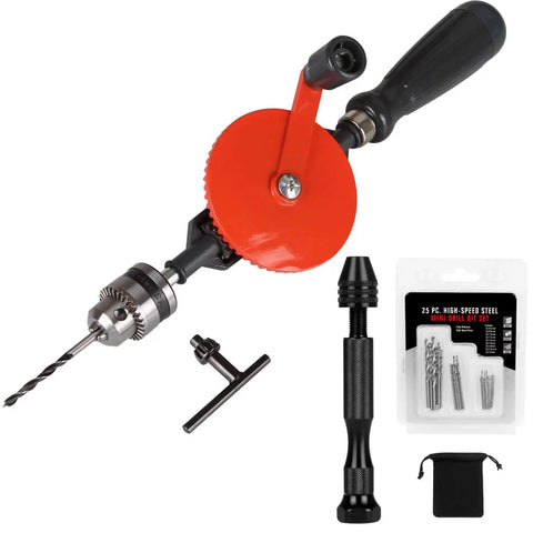 Beast Mode Manual Hand Drill 3/8 Inch Capacity With Double Pinion Geared Drive And 3 Jaw Chuck For Wood Plastic Soft Metal The Go To DIY Tool Portable Pin Vise Included Smooth Powerful And Easy To Use