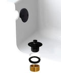 Matte Black Twist And Close Bathtub Drain Stopper Kit Featuring Matching Overflow Faceplate Plus Adapter Bushing For That Slick Bathroom Refresh And Definitely No Fuss Installation Plumbers Choice Gear Handled In A Bulk 50 Pack, showing stopper, overflow plate, and adapter.
