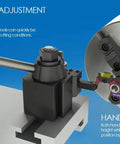 Pro Lathe Gage For Engine Lathe With Quick Tool Height Setting, Spindle Axis Alignment, Boring Bar Ready, displayed next to spindle