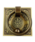 Chinese Style Antique Brass Ring Pull Handle Set For Cabinets And Wardrobes 60mm Square Brass Hardware Classic Furniture Decoration