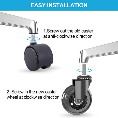 Set Of Five Heavy Duty Three Inch Swivel Caster Wheels With Three Eighths Inch UNC Threaded Stem Two With Safety Dual Brakes And Three Brakeless Quiet Rubber Wheels installation guide