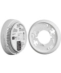 Top Shelf Hardwire Smoke Alarm With Battery Backup And Early Warning Chirp Total No Sweat Setup Three Pack Bundle showing back and mount.