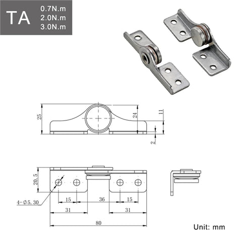 Pair of 304 stainless steel damping hinges, non-adjustable 0.7N.m TB-Right torque for cabinet doors