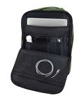Interior view of Khaki Under Seat Personal Item Backpack 16x12x6 Inches for WestJet Air Canada Flair Airlines with pockets and laptop sleeve