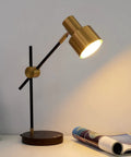 Sleek Desk Lamp With Wireless Charging And USB Port Swing Arm Brass Metal And Wood Nightstand Light Mid Century Modern Reading Lamp For Bedroom Living Room Office 5 Watt Bulb Included
