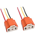 Heavy Duty 2 Pack H4 9003 HB2 Female Pigtail Socket Wiring Harness Ceramic Headlight Connector Adapter, orange housing with wires.