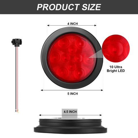 4 Inch Round LED Trailer Tail Lights Kit With 10 Ultra Bright LEDs Waterproof 12V Marker Turn Brake Stop Lights Sealed Flush Mount displayed