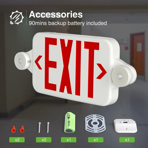 6 Pack Red Exit Signs With Emergency Lights Dual LED Adjustable Heads Battery Backup Hard Wired UL Listed 120/277V AC Exit Sign Combo