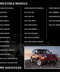 Image of Jeep with text listing compatible models for Brake Fluid Cap And Master Cylinder Reservoir Cap Replacement OEM 4683656AB 5014518AA Plug N Play.