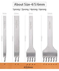 Leather Hole Punch Tool Set With Pricking Iron Prongs 1/2/4/6 And 3/4/5/6 Mm Spacing Diamond Stitching Leather Chisel Kit Set