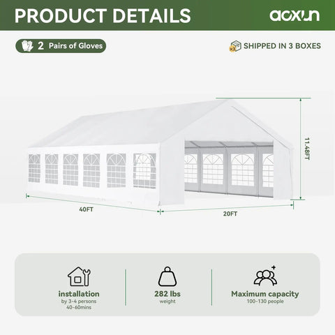 20x40 Foot Party Tent Canopy With Waterproof Top Removable Sidewalls Roll Up Door And Heavy Duty Steel Frame For Outdoor Events