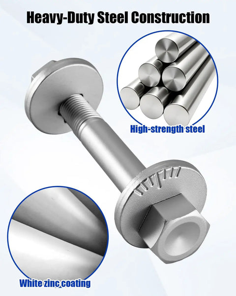 Heavy-duty steel construction bolt for Road Ready Lower Control Arm With Camber Adjustment Built For Crisp Handling And Fast Wheel Alignment.