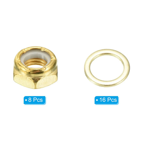 Skateboard Lock Nut Set For Longboards And Cruisers Two Pack Five Sixteenth Inch Hardware with 8 lock nuts and 16 spacers