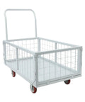 Beefy 2200 Lbs 4 In 1 Platform Truck Cart Convertible Flatbed And Caged Trolley For Warehouse And Job Site Use Heavy Duty Steel Construction High Capacity Moving Cart, white steel caged trolley
