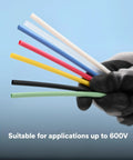 Hand holding Heat Shrink Thin Wall Tubing Assortment Pack With Six Inch Pieces, Three Each Of Seven Colors, FP-301 Quarter Inch Size