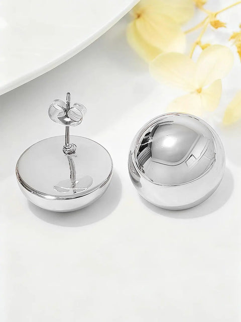 Half Ball Dome Stud Earrings For Women Silver Plated Button Jewelry Minimalist Chic Everyday Wear Turn Heads With Simple, Eye-Catching Style That Elevates Any Look. silver-plated 16 mm stud earrings shown front and back