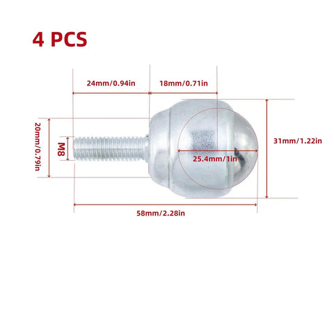 Diagram of 1 Inch Ball Transfer Bearings Set For Caster Units And Conveyors, 360 Degree Universal Rotation Rollers, M8 Thread