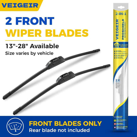 Top Shelf Front Wiper Blades 26 Inch Plus 18 Inch 2 Pack J And U Hook No Fuss Install For Hyundai Sonata Honda Civic Toyota Camry Jeep Cherokee Chevy Malibu, 2 front wiper blades displayed with packaging.