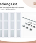 Packing list for Preassembled Bi Fold Doors For 60 By 80 Inch Openings With Tempered Frosted Glass Closet Barn Door and hardware.