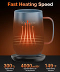 Keep Your Daily Grind Piping Hot All Day Long With This Badass Rechargeable Self Heating Coffee Cup Featuring Adjustable Temp Control And Snag It Up Now For That Perfect Sippin Experience - stainless steel mug with heat graphics.
