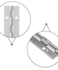 Close-up of 12Pcs Piano Hinges with Smooth Action for Cabinet Doors and Lids, showcasing durable steel construction.