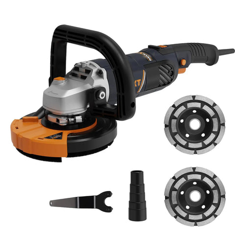 Pro Grade Concrete Grinder And Sander 1500W With 5 Inch Angle Kit 7 Speed Settings From 1000 To 8500 RPM Removable Guard For Polishing