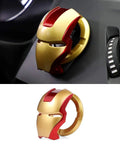 Engine Start Button Cover For Cars Dope ABS Push Button Ignition Switch Decor Iron Man Mark Two Color Start Ring In Golden Red Auto Interior Accessory Rotates 150 Degrees Fits Most Vehicles. Gold red ABS car start button cover, Iron Man helmet style, shown on dashboard and white background