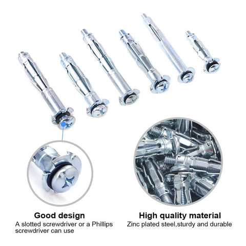 Heavy Duty Zinc Plated Steel Molly Bolt Wall Anchors Assortment Kit 80Pcs In 6 Sizes For Drywall Plaster And Tile shown with design details
