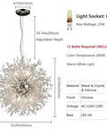 Diagram of Dope Modern Crystal Firework Chandelier With 12 Lights In Chrome Stainless Steel Sputnik Style Dandelion Pendant