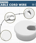 Game Changer 8 Piece Bundle White Desk Grommet Kit featuring detachable cable hole cover arrangements and views.