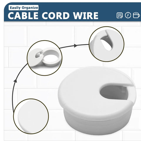 Game Changer 8 Piece Bundle White Desk Grommet Kit featuring detachable cable hole cover arrangements and views.