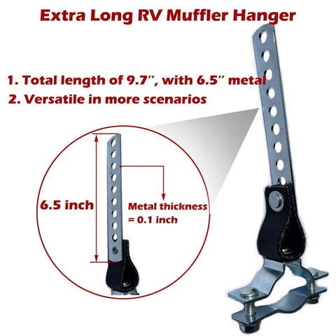 1 Pack Universal RV Exhaust Hanger And Tail Pipe Bracket For Generator Muffler Replacement detail view with measurements
