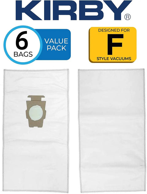 Allergen-Reducing HEPA Filter Bags Kit For F-Style And Twist-Style Vacuums 6-Pack OEM Replacement Part 204811 package and bags