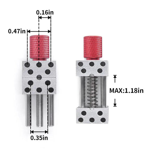 High Precision Mini Vise With Adjustable Jaws Up To 1.18 Inches For Models Hobbies Crafts Jewelry Watches And Small Electronics Tiny But Mighty Clamp For Delicate Parts. Compact aluminum mini vise with red knurled knob, 1.18 in max jaw opening