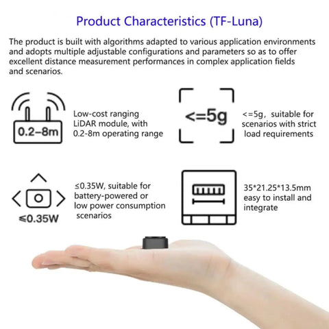 TF Luna LiDAR Range Sensor Module Single Point Micro Ranging 0.2 To 8 Meters With Time Of Flight Distance Measurement for low power use