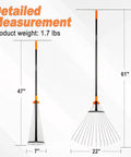 Long Handle Leaf Rake For Lawns With Adjustable Head 61 Inch Heavy Duty Rake Made From High Carbon Steel Tines Zinc Plated