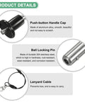 Four Pack Ball Locking Pins 6mm Diameter 25mm Length With Button Grip Quick Release Pins, push-button cap, stainless steel pin, lanyard cable