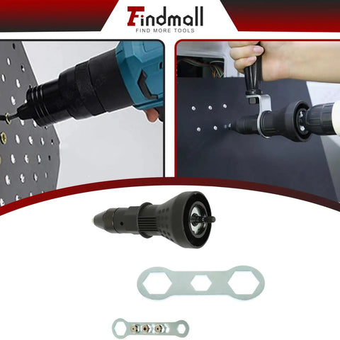 Tough As Nails Electric Rivet Nut Gun Drill Adapter For Cordless Drills, shown being used on sheet metal with a drill.