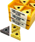 Top Tier Indexable Carbide Lathe Tool For Tough External Turning Jobs With Hardened TNMG160404 Inserts in yellow container.