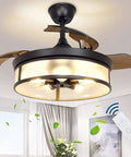 Industrial 42 Inch Ceiling Fan With Light And Retractable Blades, Vintage Acrylic Chandelier Style Ceiling Fan Light Fixture, Remote Control