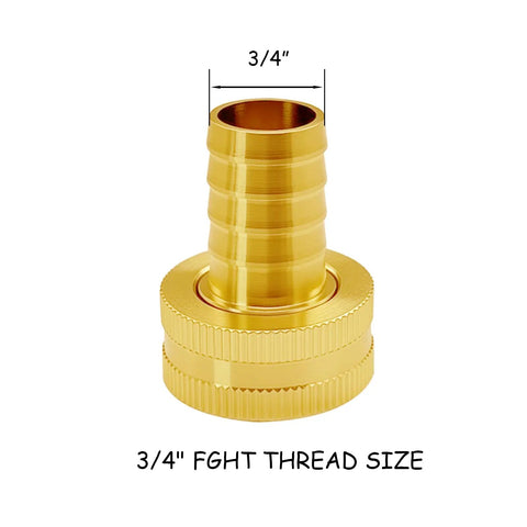 Premium 2-Pack Solid Brass Garden Hose Connector with 3/4 Inch Barb To Female GHT Thread For Tough Outside Sprinklers And Faucet Hookups 3/4 inch